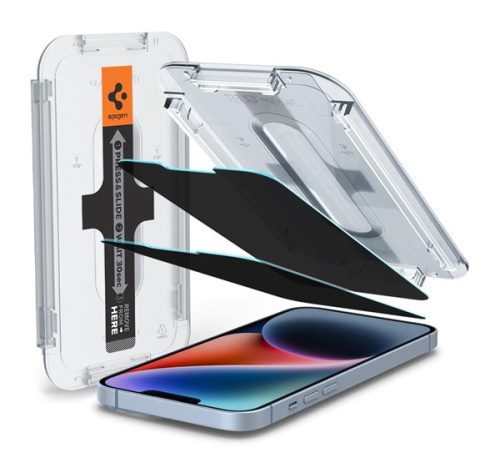 Spigen "Glas.tR SLIM EZ Fit" Apple iPhone 14 / 13 / 13 Pro Privacy tempered kijelzővédő fólia felhelyező kerettel (2db)